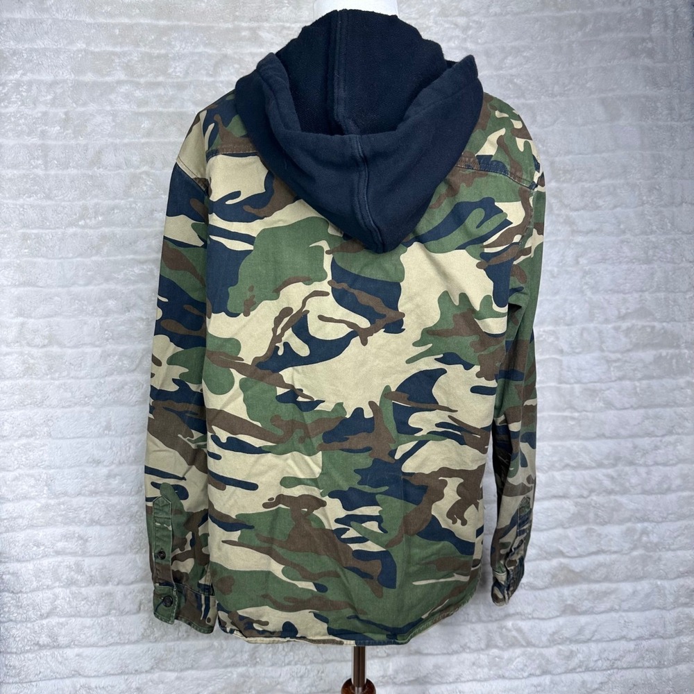 Forever 21 Men Camo Hooded Utility‎ Shirt Jacket Button Down Long Sleeve Size S - Picture 5 of 7
